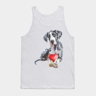 Valentine Great Dane Holding Heart Tank Top